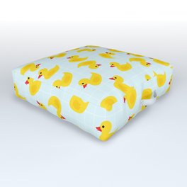 Cute Rubber Duck on Blue Background Outdoor Floor Cushion