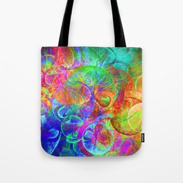 Luminescent bubbles exchanging energy Tote Bag