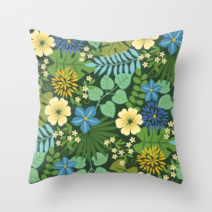 Tropical Blue And Yellow Floral Throw Pillow By Bpixton Society6