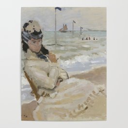 Camille on the Beach in Trouville (1870) by Claude Monet Poster
