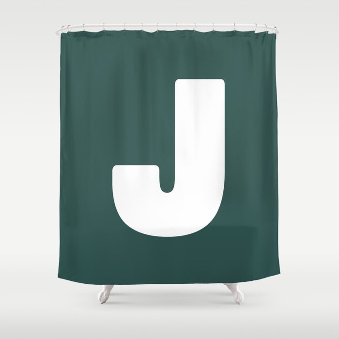 J (White & Dark Green Letter) Shower Curtain
