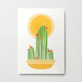 Golden Summer Cactus Metal Print | Scene, Cute, Summer, Colorful, Nature, Sunny, Sunset, Southwest, Illustration, Art 