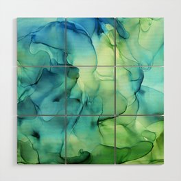 Blue Green Spring Marble Abstract Ink Painting Wood Wall Art