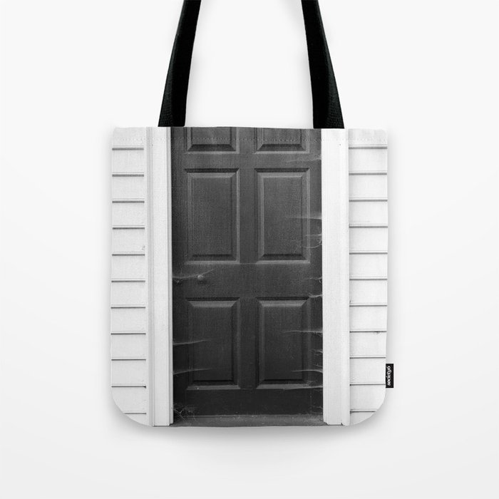 Door with Cobwebs in Black and White Tote Bag