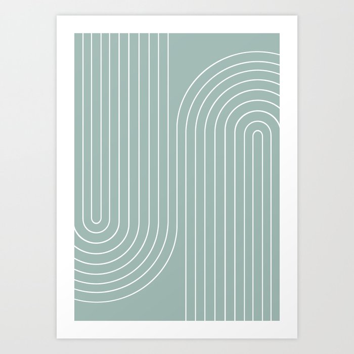 Minimal Line Curvature VII Sage Green Mid Century Modern Arch Abstract Art Print