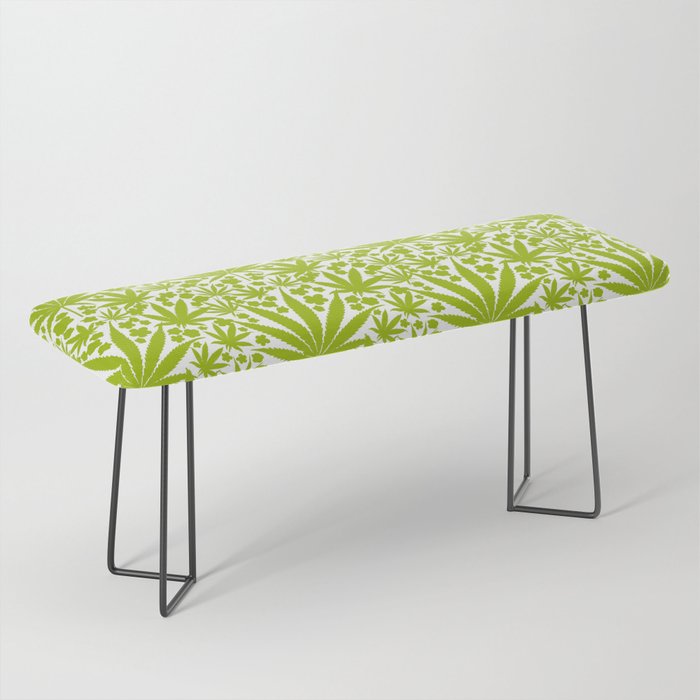 Cannabis And Flowers Retro Modern Pattern Green Bench
