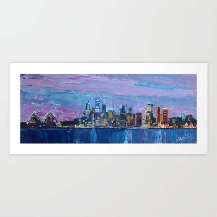 Sydney Skyline With Opera At Dusk Art Print By Artshop77 Society6