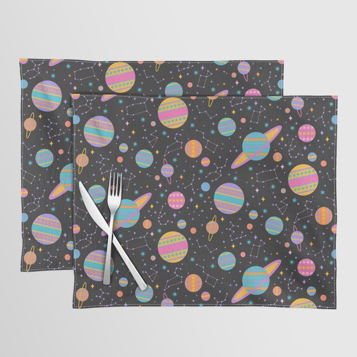 Neon Geometric Space on Black Placemat
