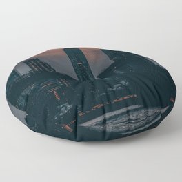 Brooklyn Bridge and Manhattan skyline at sunset in New York Cit Floor Pillow