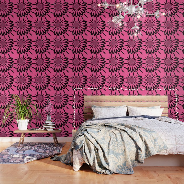 The Modern Flower Pink Black Wallpaper By Vintageby2sweet Society6