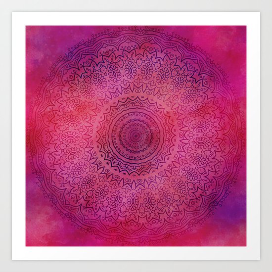 Watercolor Mandala Painting Red Pink Art Print