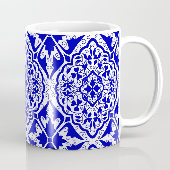 BOHEMIAN PALACE, ORNATE DAMASK: BLUE and WHITE Coffee Mug