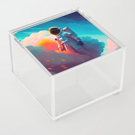 Astronaut standing alone in space clouds Acrylic Box