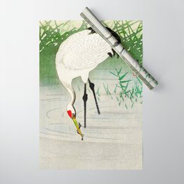 Fishing Crane  - Vintage Japanese Woodblock Print Art Wrapping Paper