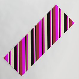 [ Thumbnail: Brown, Fuchsia, Light Yellow, and Black Colored Lines Pattern Yoga Mat ]