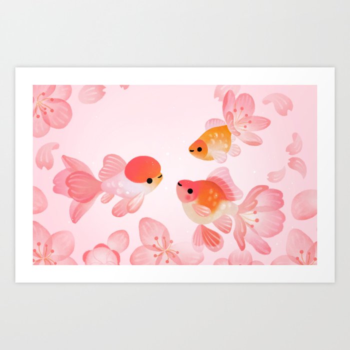Cherry blossom goldfish Art Print