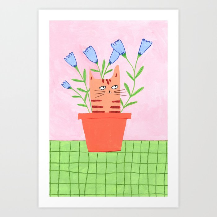 Cats and plants II: Potted cat Art Print