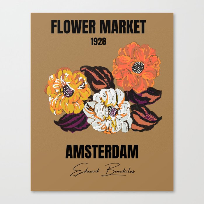 Vintage Orange And Yellow Flower Market Amsterdam Canvas Print