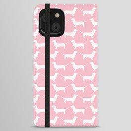 Pink Dachshund Silhouette Pattern iPhone Wallet Case