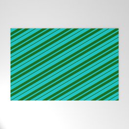 [ Thumbnail: Dark Turquoise & Dark Green Colored Lined/Striped Pattern Welcome Mat ]