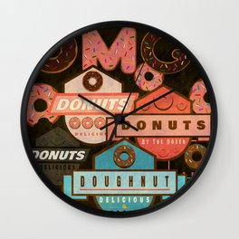 Retro distressed donuts collage Wall Clock