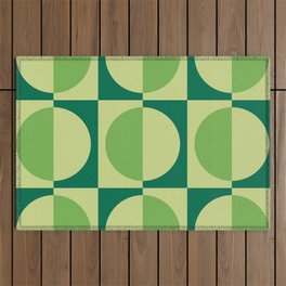 Retro Geometric Half Square and Circle Pattern 470 Green Outdoor Rug