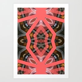 Living Coral Pantone Colour of the Year 2019 pattern decoration with neoclassical architecture Art Print