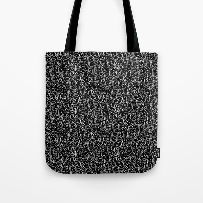 Mini Elio Ink Shirt Faces in White Outlines on Black CMBYN Tote