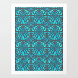 Vibrant Blue Art Deco Pattern Art Print