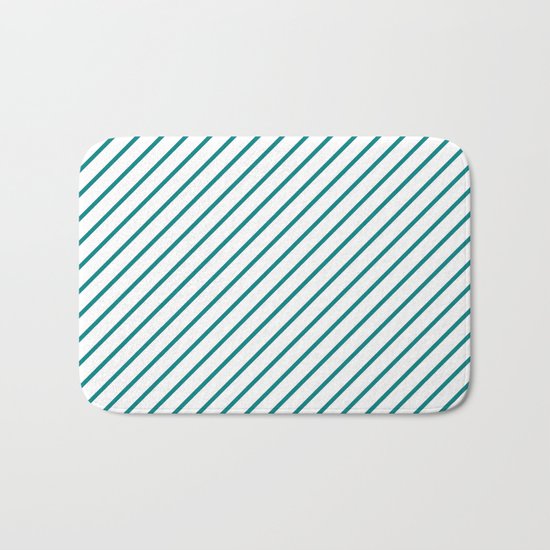 Diagonal Lines (Teal/White) Bath Mat