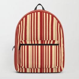 [ Thumbnail: Red & Beige Colored Stripes/Lines Pattern Backpack ]