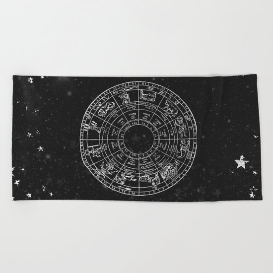 Black and White Vintage Star Map Beach Towel
