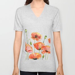 Poppies Watercolor 2  V Neck T Shirt