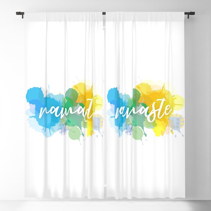 Namaste quote in watercolor paint splatter Blackout Curtain