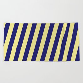 [ Thumbnail: Midnight Blue & Tan Colored Striped Pattern Beach Towel ]