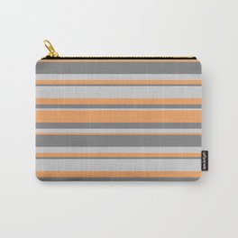 [ Thumbnail: Brown, Gray & Light Grey Colored Lined/Striped Pattern Carry-All Pouch ]