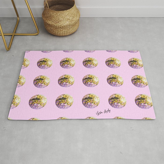 Disco ball yellow- pink background Rug