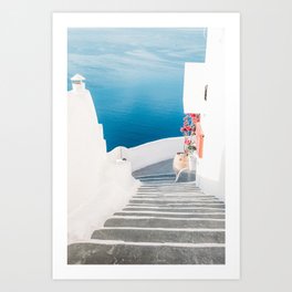 White and Blue in Santorini Greece Art Print