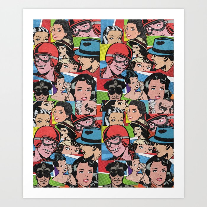 Retro Comic Book Collage  Art Print