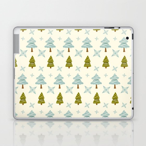 Christmas Pattern Tree Retro Floral Watercolor Laptop & iPad Skin