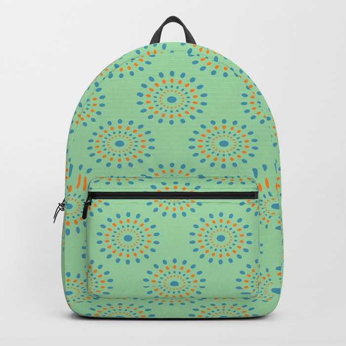 SPLASH RETRO ABSTRACT in BLUE AND ORANGE ON MINT GREEN Backpack