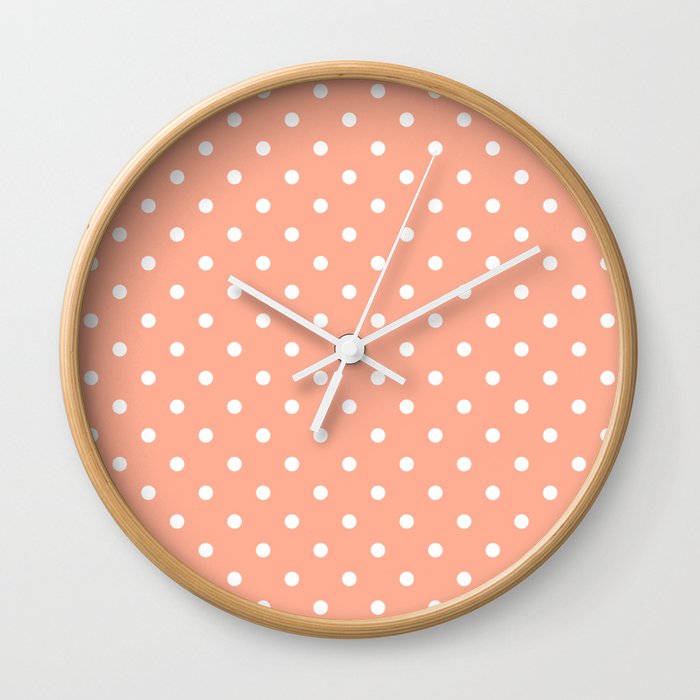 Peach with White Polka Dots Wall Clock