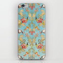 Blue French Floral Silk Pattern iPhone Skin