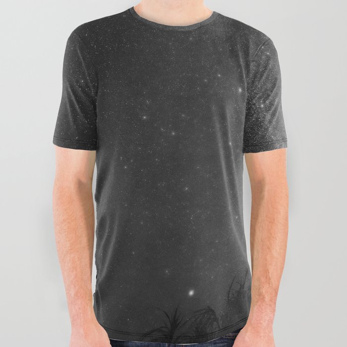 Lighthouse starry sky; Milky Way landscape black and white photograph - photography - photographs All Over Graphic Tee