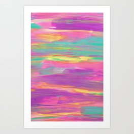 Pastel Brush Strokes Abstract Painting with Magenta, Pink, Teal and Yellow Art Print