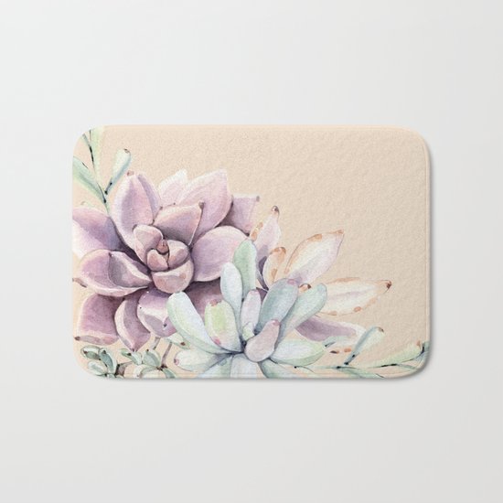 Trendy Apricot + Mint Succulents Bath Mat