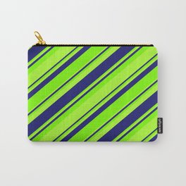 [ Thumbnail: Green, Light Green & Midnight Blue Colored Striped/Lined Pattern Carry-All Pouch ]