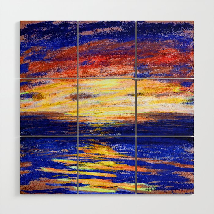 Claude Monet Sunset over the Sea Wood Wall Art