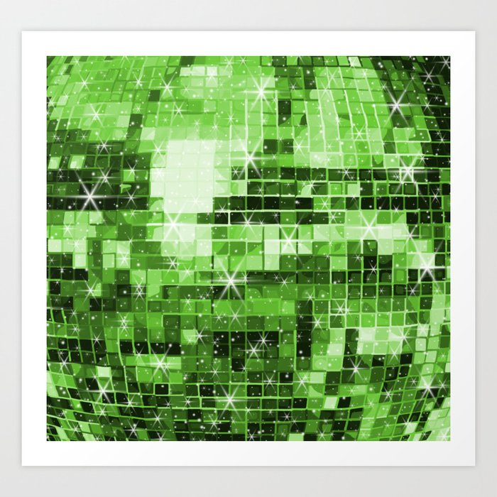 Twinkle Green Disco Ball Pattern  Art Print