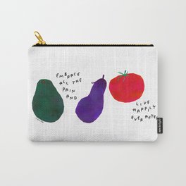 Avocado Tomato Eggplant Vegetables Illustration Life Typography Positive Happy Quotes Carry-All Pouch